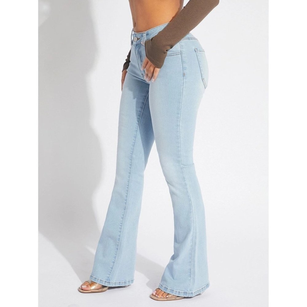 NEW SHEIN SXY Zipper Fly Flare Leg Jeans Size S Color‎ Blue